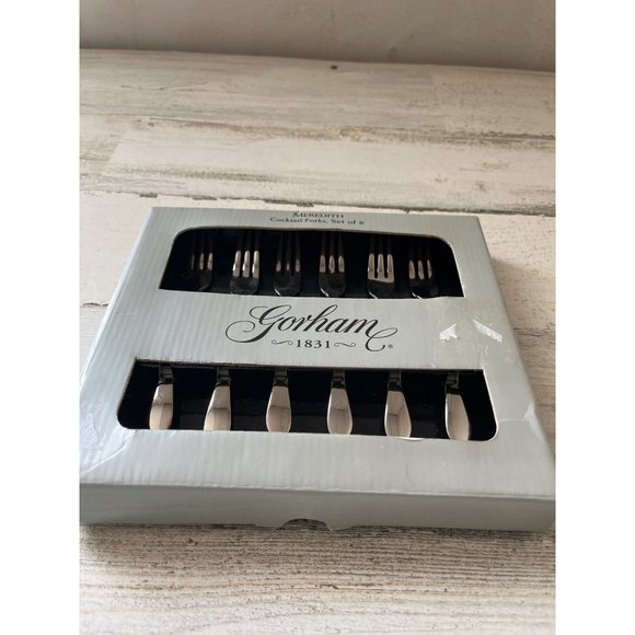 GORHAM MEREDITH HORS D'OEUVERS COCKTAIL FORKS SET OF 6 NEW IN BOX - Picture 2 of 3